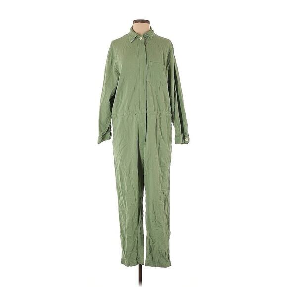 Nico Nico Green Button Down Utility Military Collared Long Sleeve Jumpsuit S - Picture 1 of 4